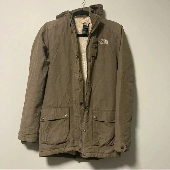 The North Face army  green Sherpa parka with hood - Picture 1 of 10